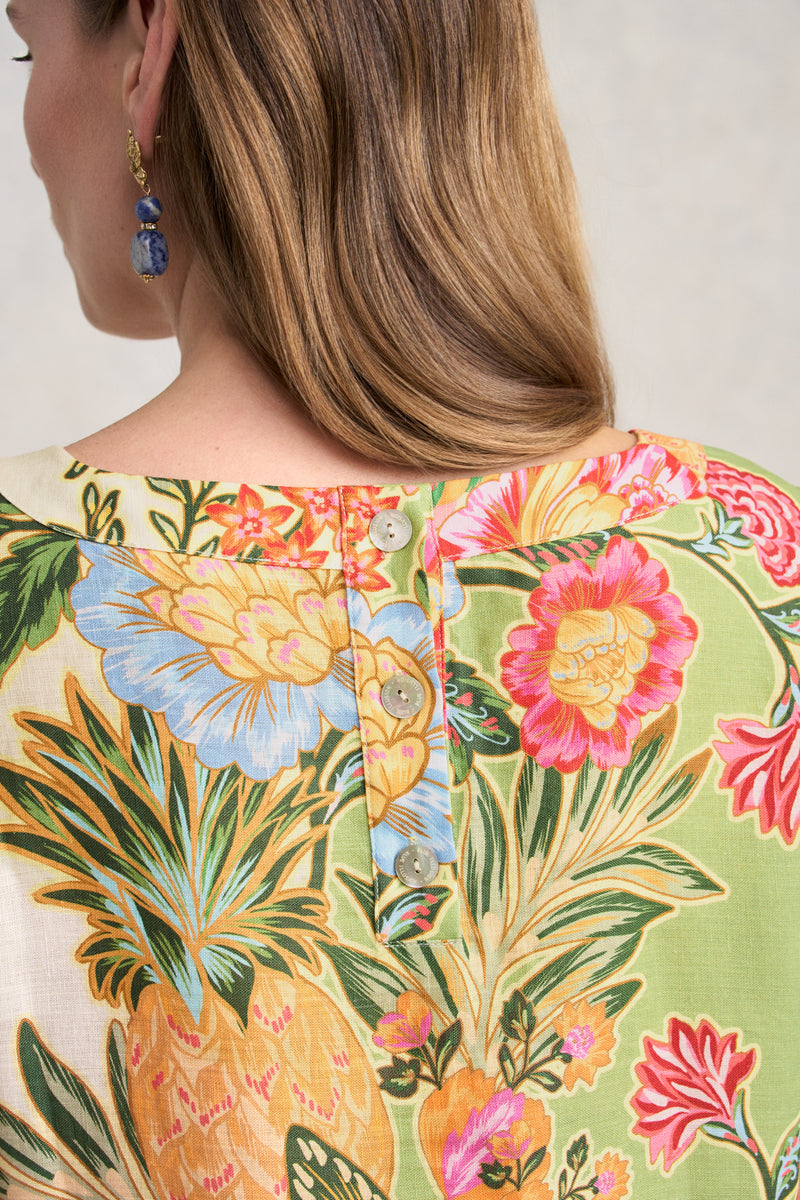Printed French Linen Dress - Tropical Placement