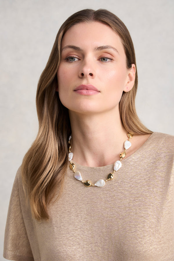 Flat Pearl Necklace - Gold