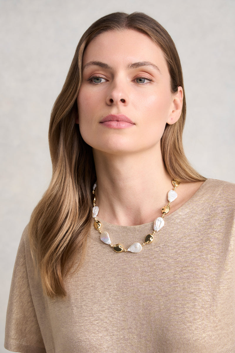 Flat Pearl Necklace - Gold