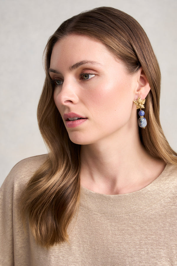 Floral Stone Earrings - Blue