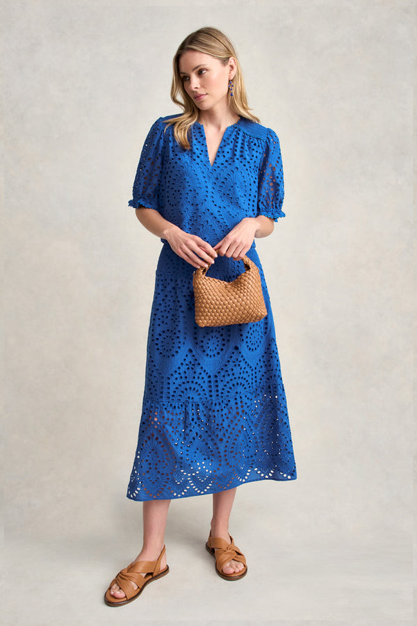 Cotton Broderie Blouse - Deep Blue