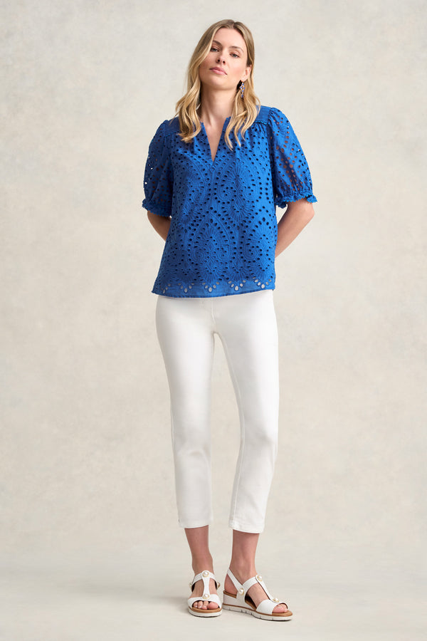 COTTON BRODERIE BLOUSE - DEEP BLUE