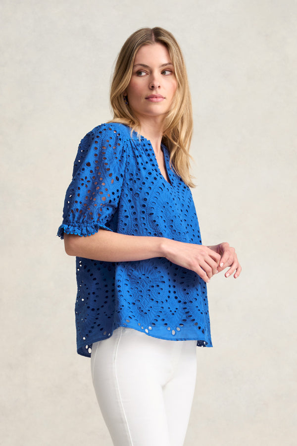 COTTON BRODERIE BLOUSE - DEEP BLUE