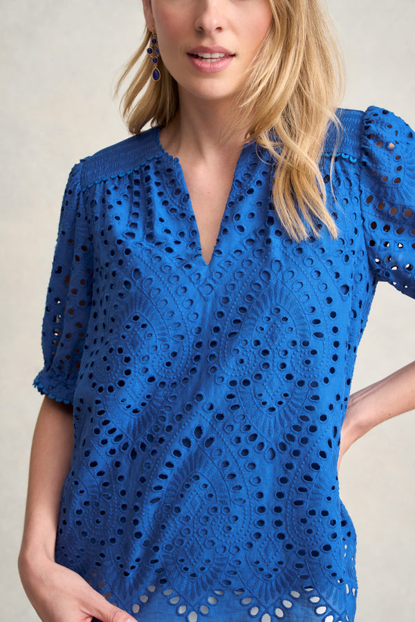 COTTON BRODERIE BLOUSE - DEEP BLUE