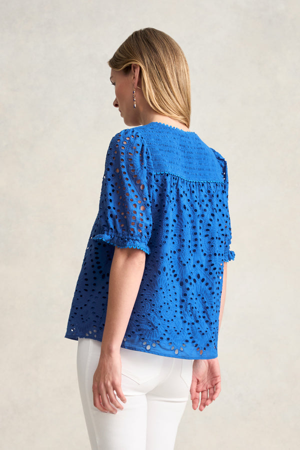 COTTON BRODERIE BLOUSE - DEEP BLUE