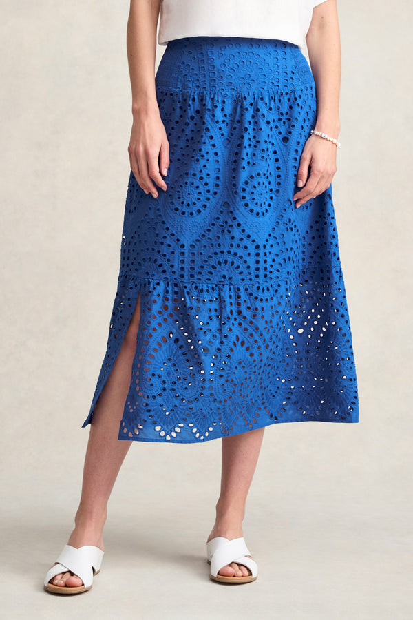 COTTON BROIDERIE SKIRT - DEEP BLUE