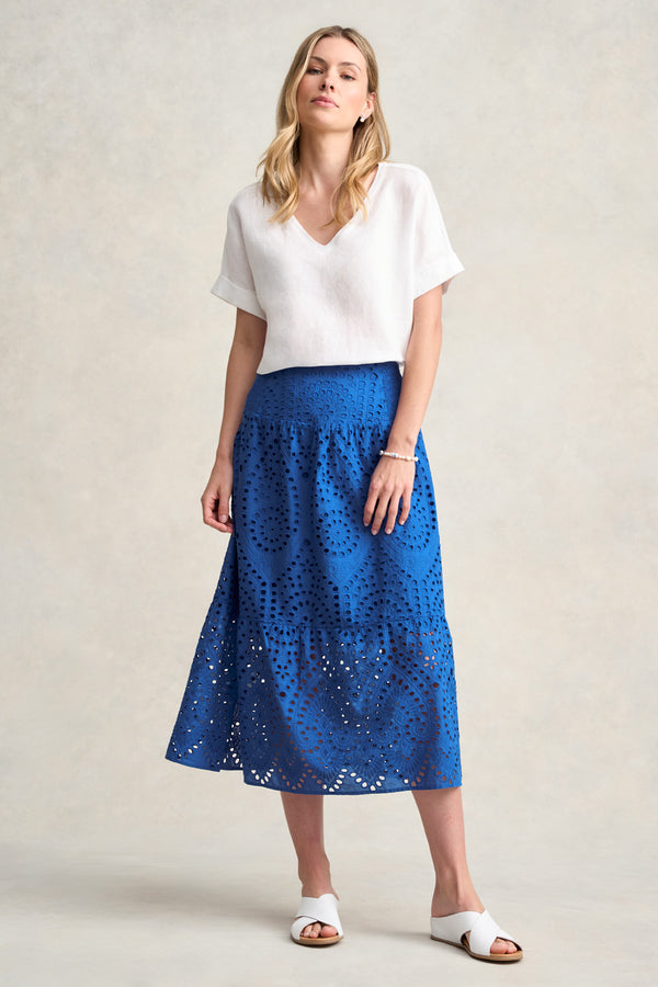 COTTON BROIDERIE SKIRT - DEEP BLUE