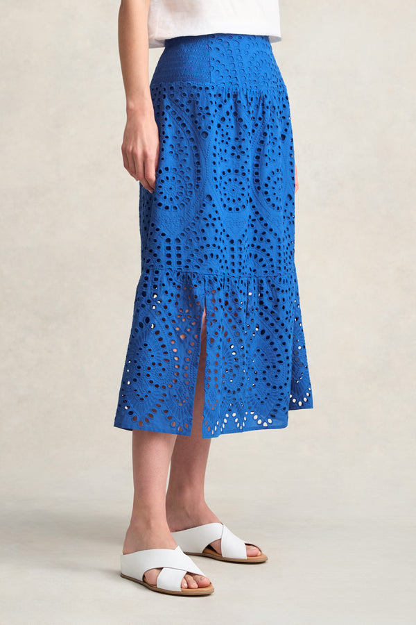 COTTON BROIDERIE SKIRT - DEEP BLUE