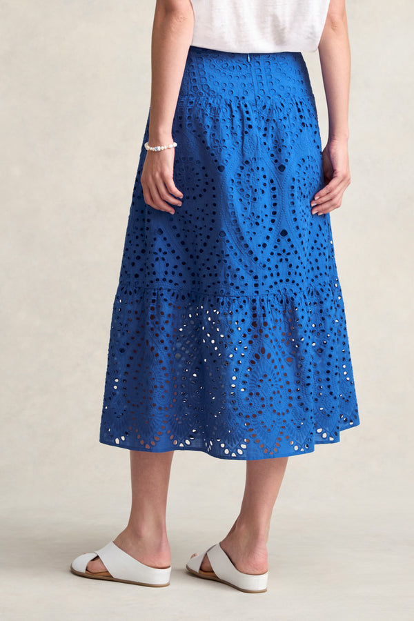 COTTON BROIDERIE SKIRT - DEEP BLUE