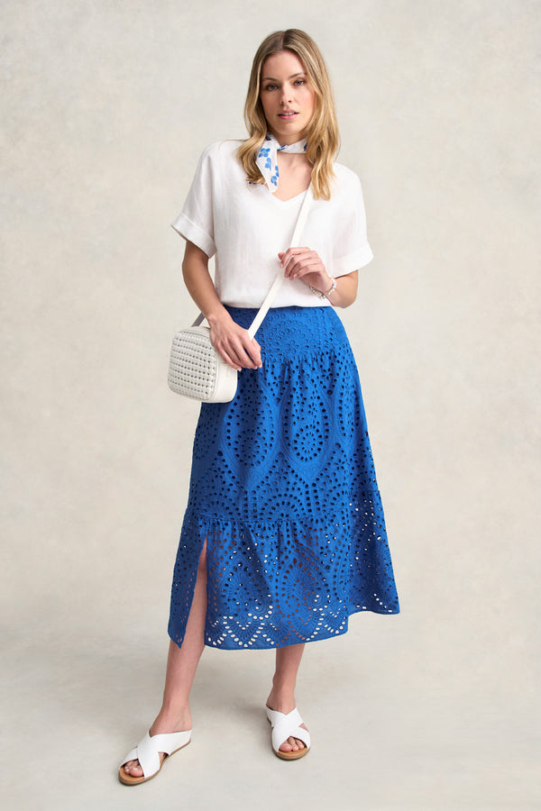 COTTON BROIDERIE SKIRT - DEEP BLUE