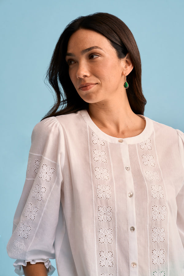 Cotton Embroidered Shirt - White