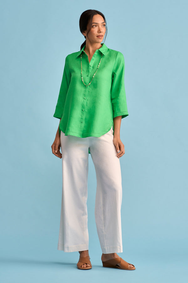 French Linen Shirt - Vibrant Green