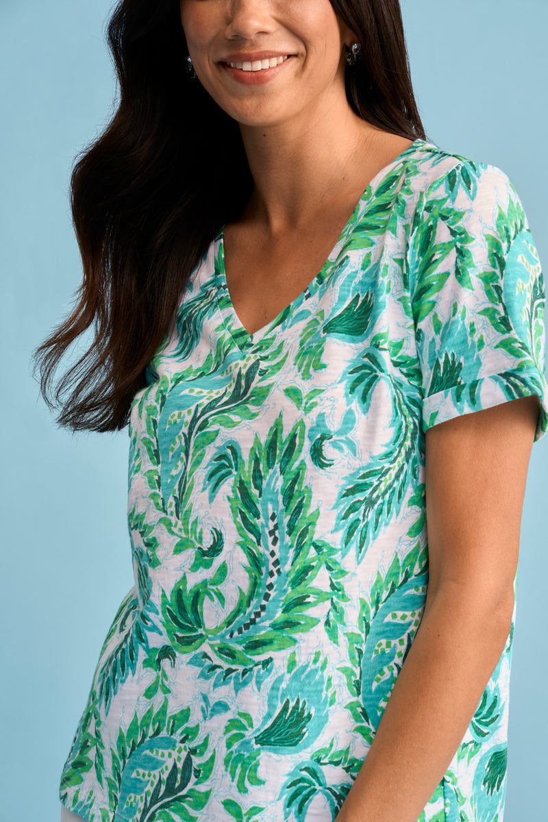 Print V-Neck T-Shirt - Fern