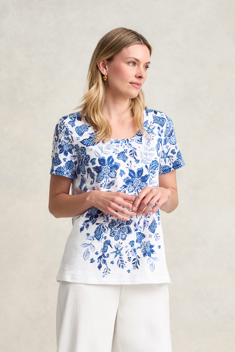 Scoop Neck Tee - Toile de Seaside Print