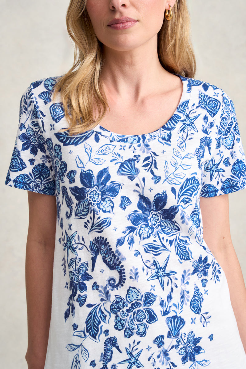 Scoop Neck Tee - Toile de Seaside Print