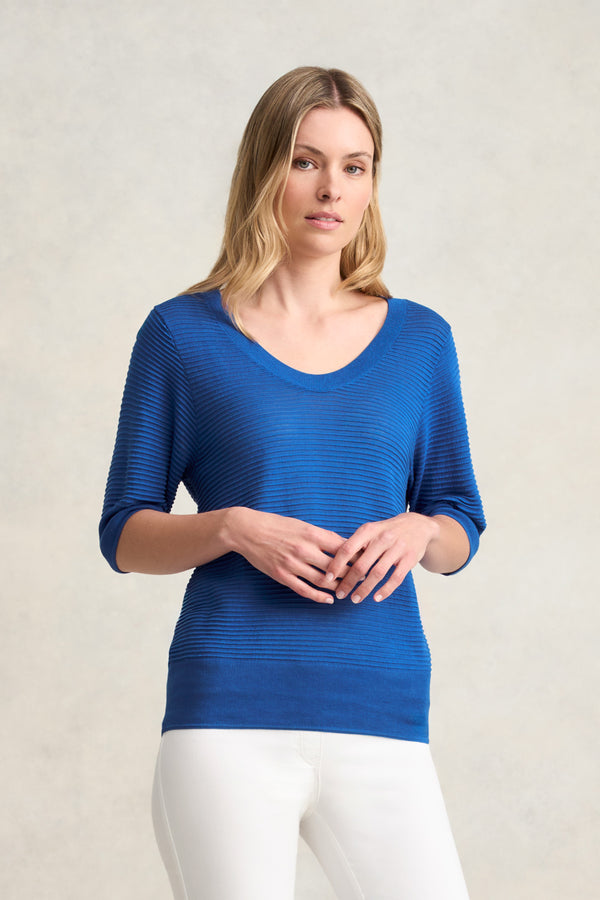 SILK BLEND HALF SLEEVE TOP - DEEP BLUE