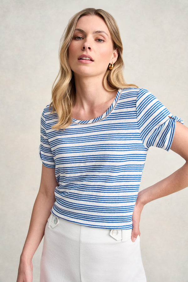 STRIPE LINEN TEE - BLUE MULTI STRIPE