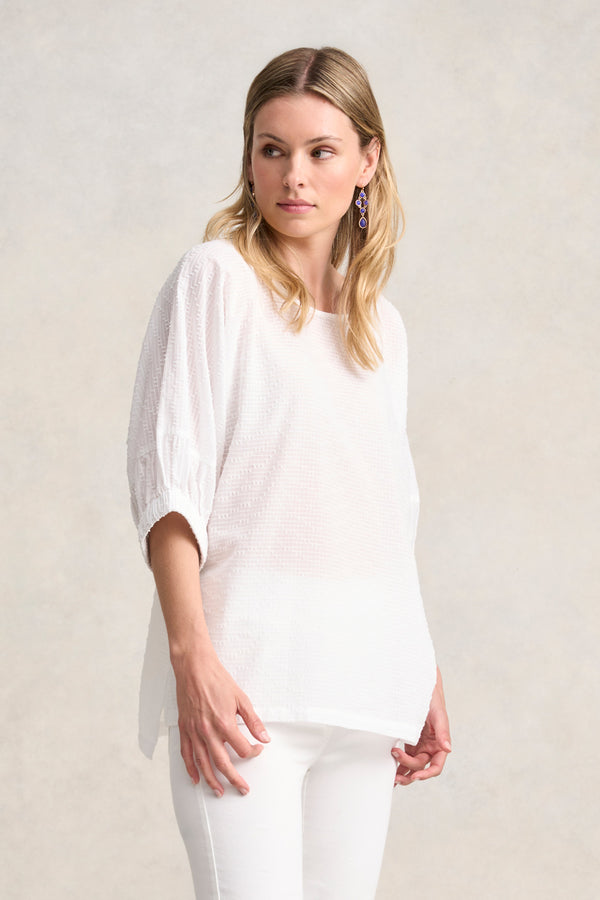 TEXTURED COTTON BLOUSE - WHITE