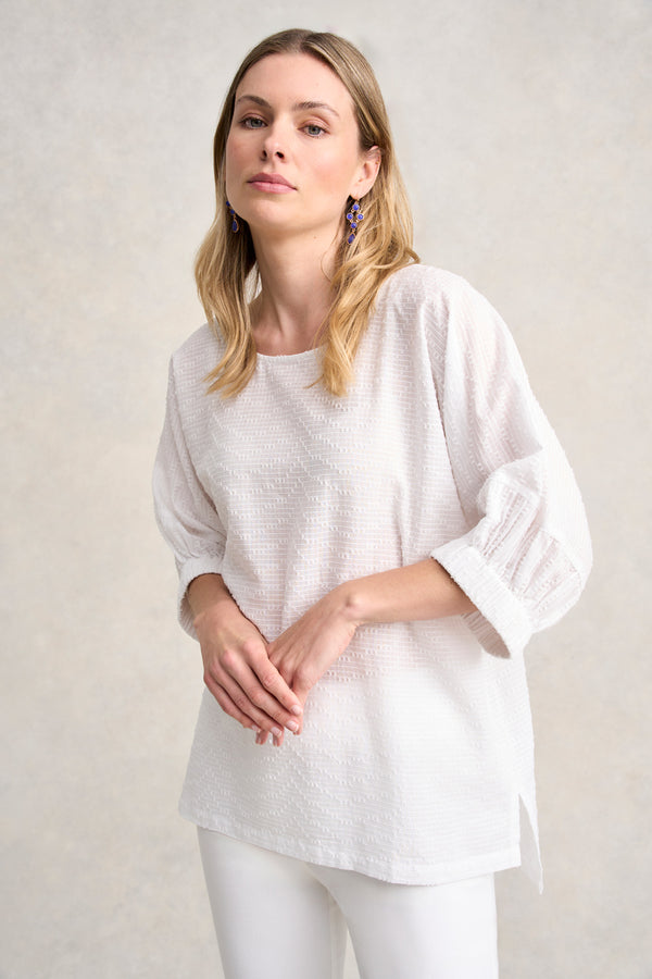 TEXTURED COTTON BLOUSE - WHITE