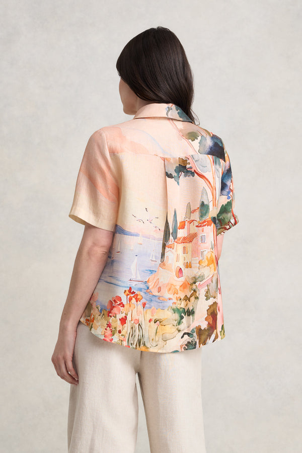 Scenic Print Linen Shirt - Coastal Scenic Print