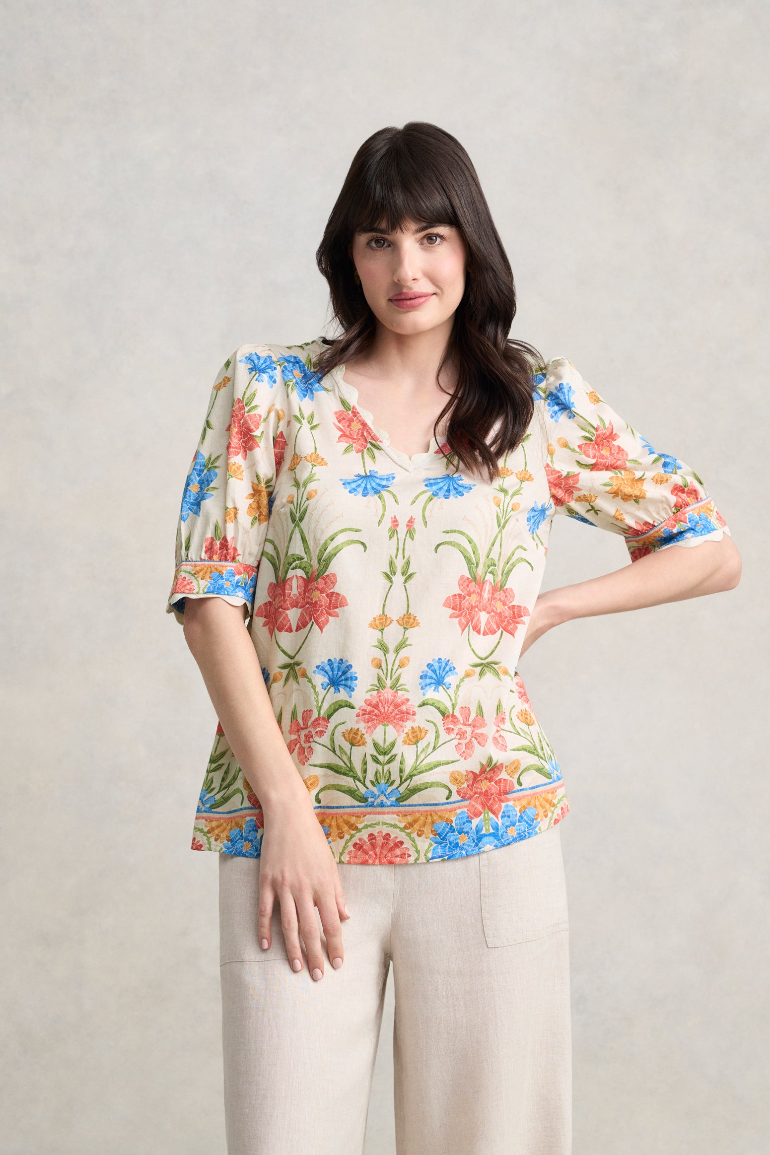 Scallop Detail Blouse - Paradise Print – Blue Illusion