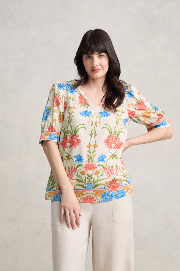 Scallop Detail Blouse - Paradise Print