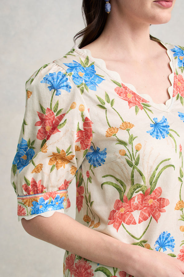 Scallop Detail Blouse - Paradise Print