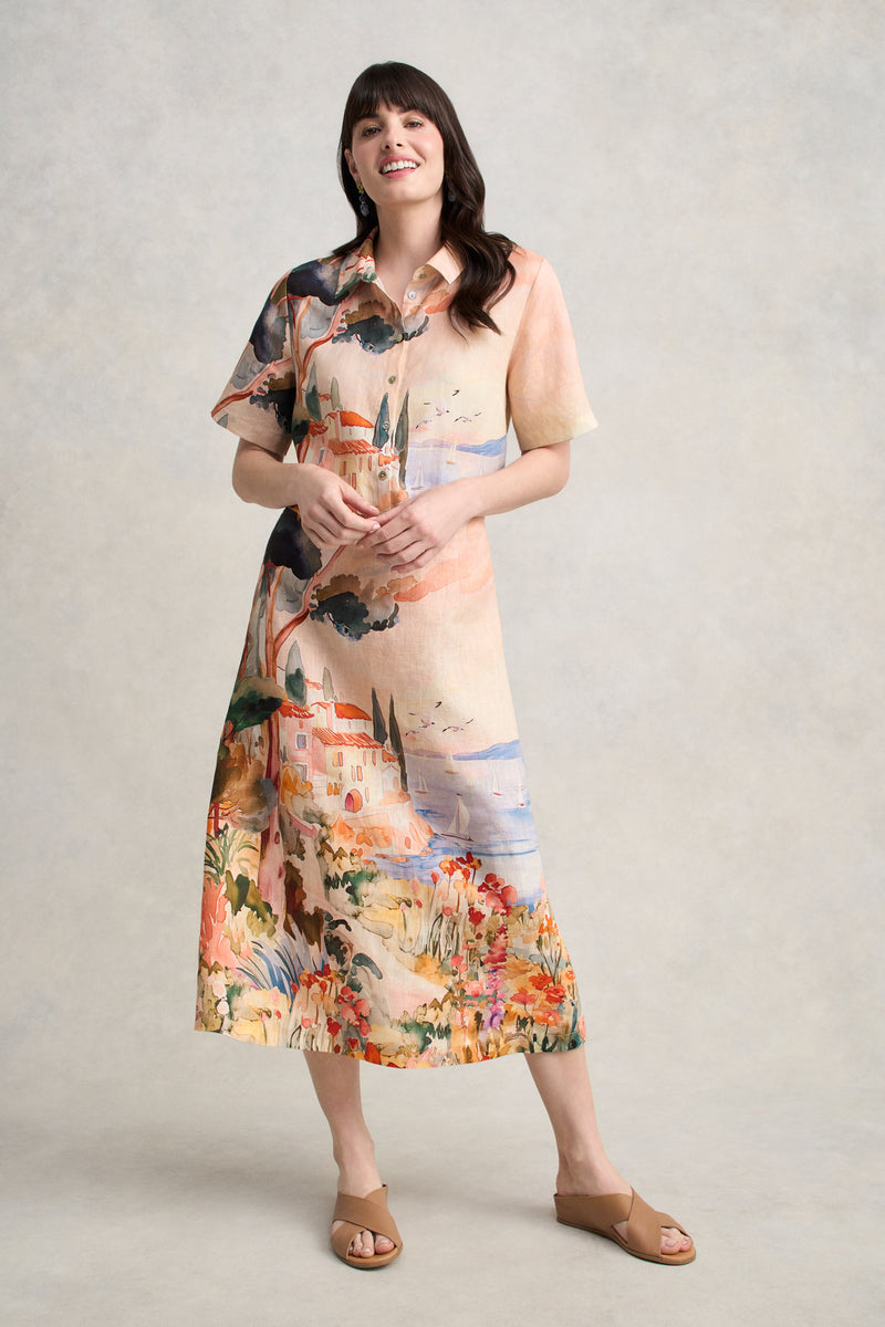 Scenic Linen Skirt - Coastal Scenic Print