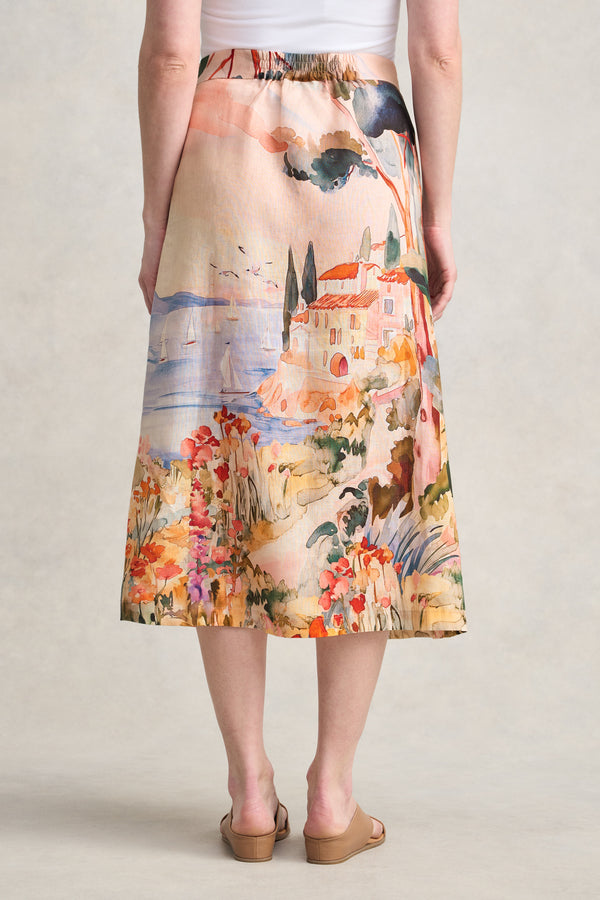 Scenic Linen Skirt - Coastal Scenic Print