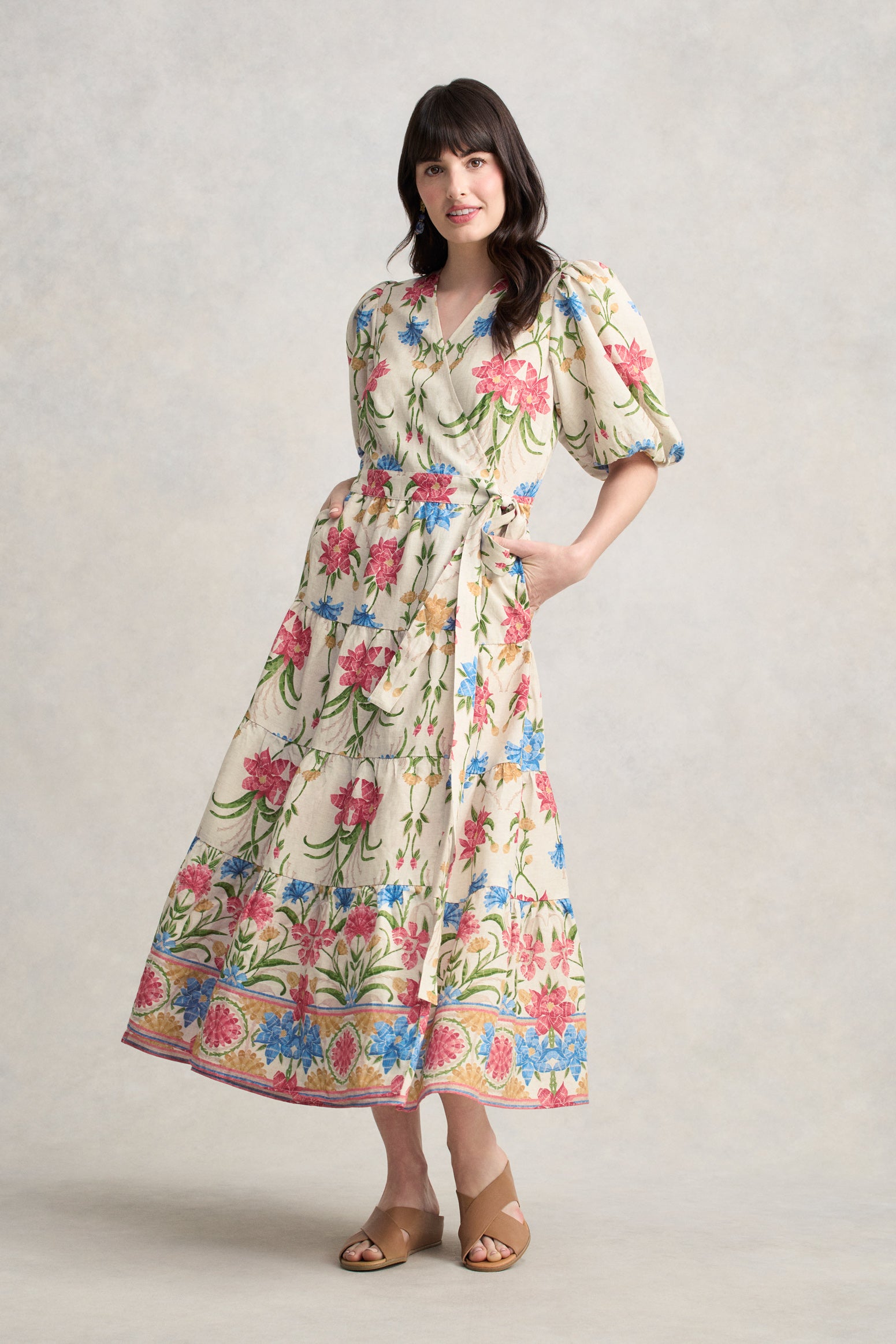 print dress Orange Brown Printed Wrap Look Dress X29770