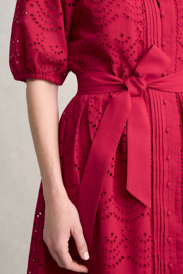 Cotton Broderie Dress - Brick Red