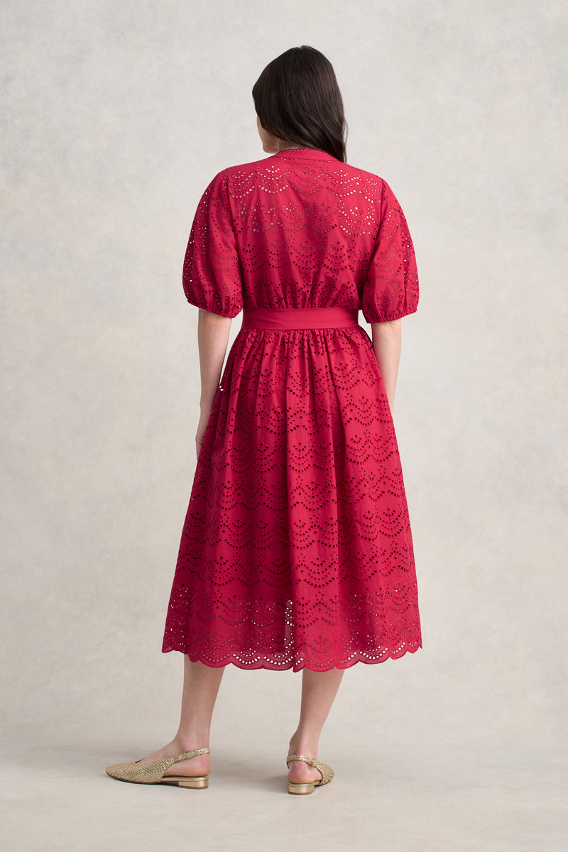 Cotton Broderie Dress - Brick Red