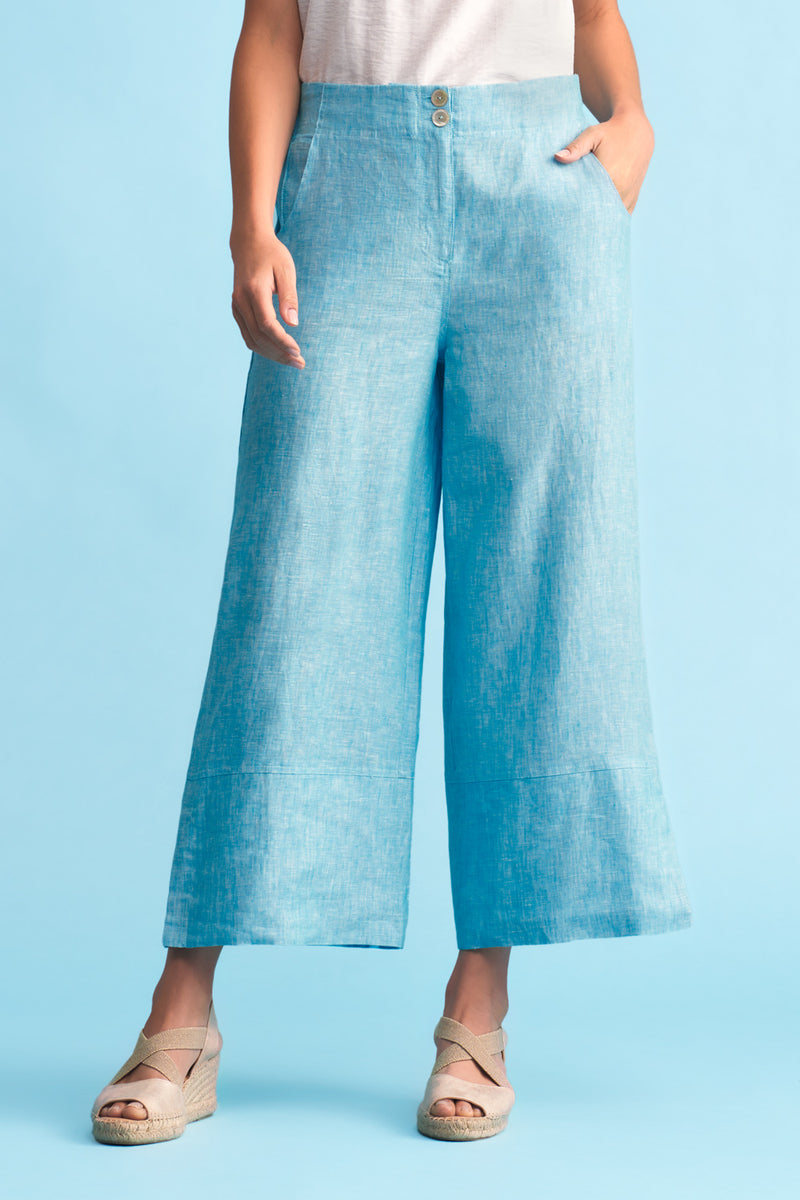 Side Split Linen Pant – Blue Illusion