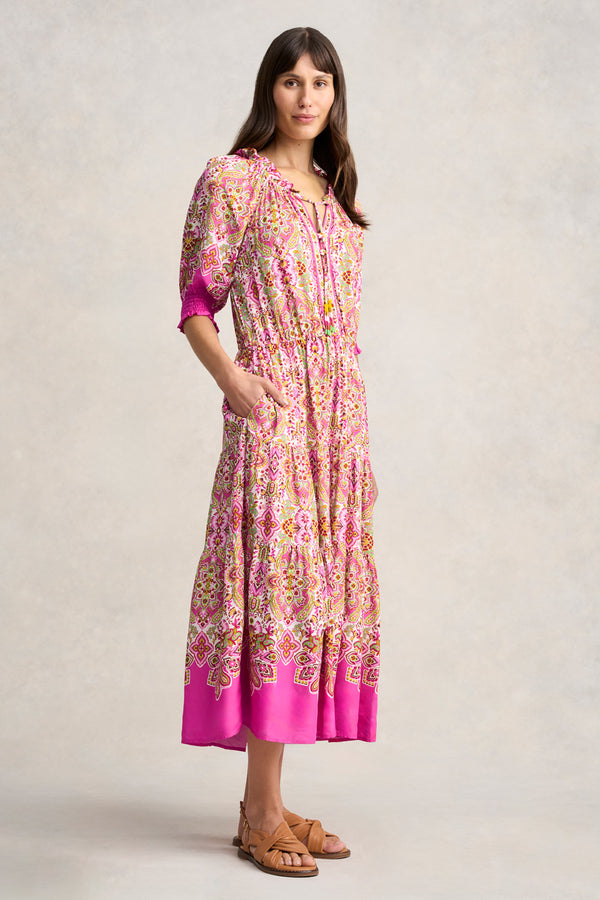 Beaded Tassel Maxi Dress - Moroccan Tile Print