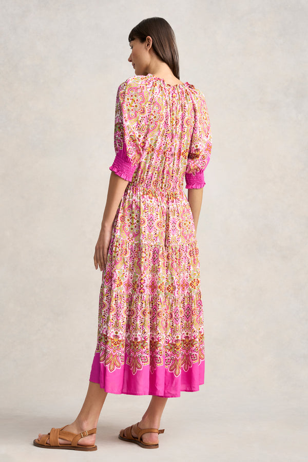 Beaded Tassel Maxi Dress - Moroccan Tile Print