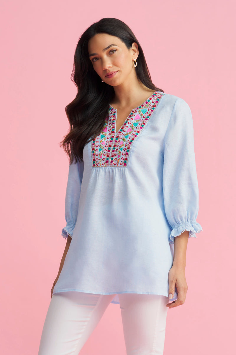 Embellished Tunic - Aqua Cross Dye