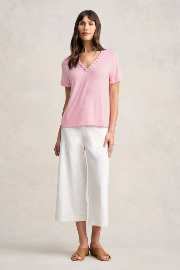 Eyelet Detail T-Shirt- Pink Marle