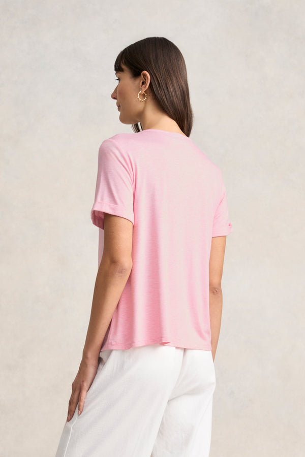 Eyelet Detail T-Shirt- Pink Marle