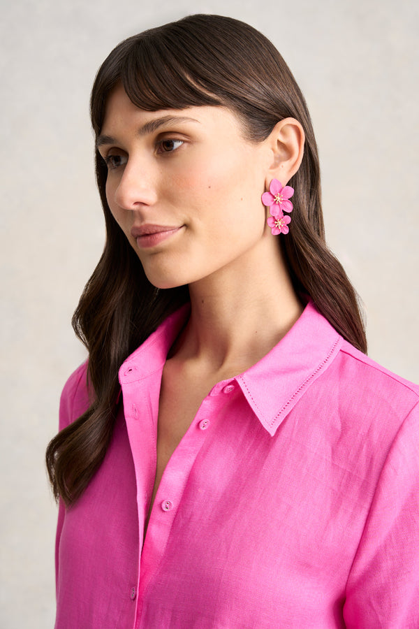 Floral Fuchsia Earrings - Pink