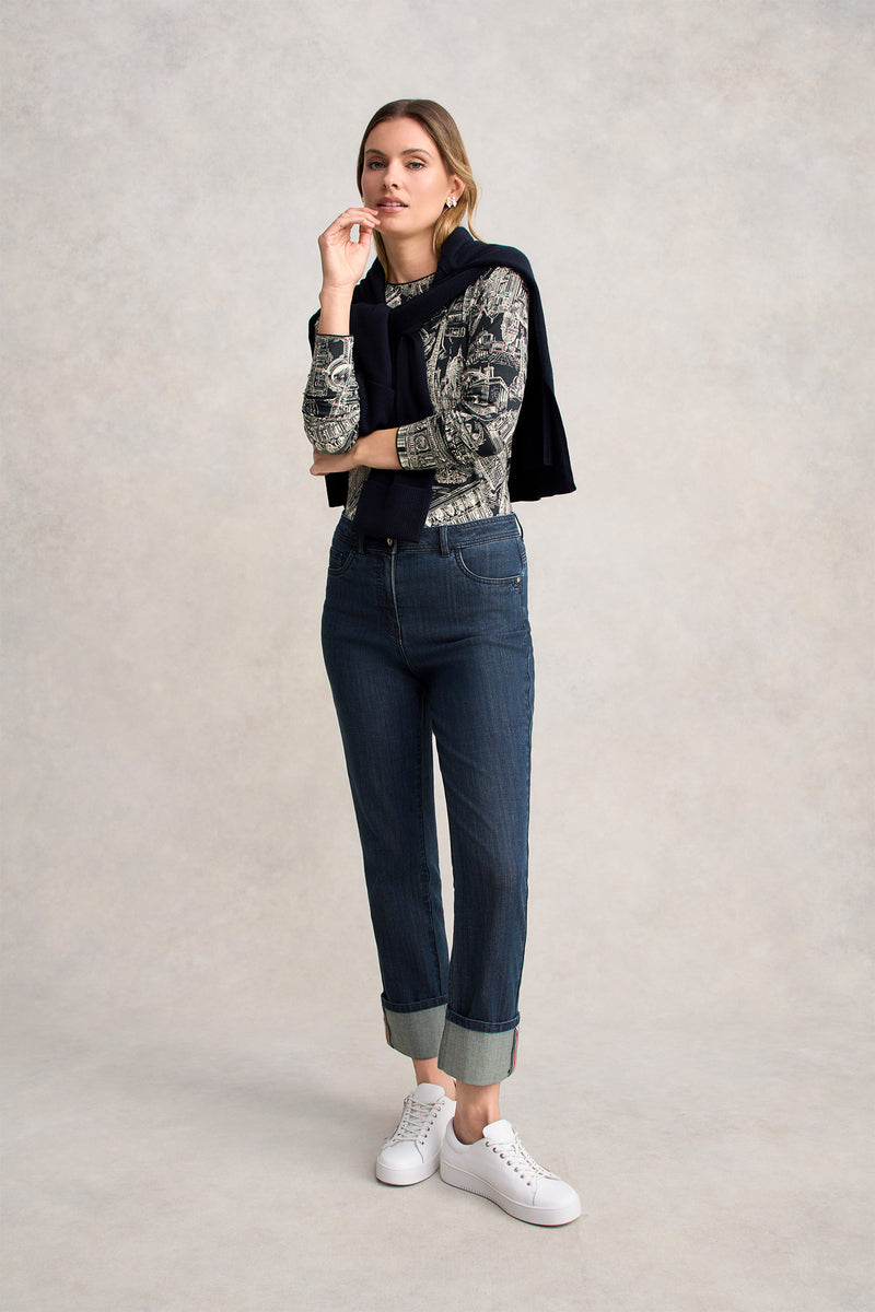 Long Sleeve Crew Neck Top - Ink France Capital Print