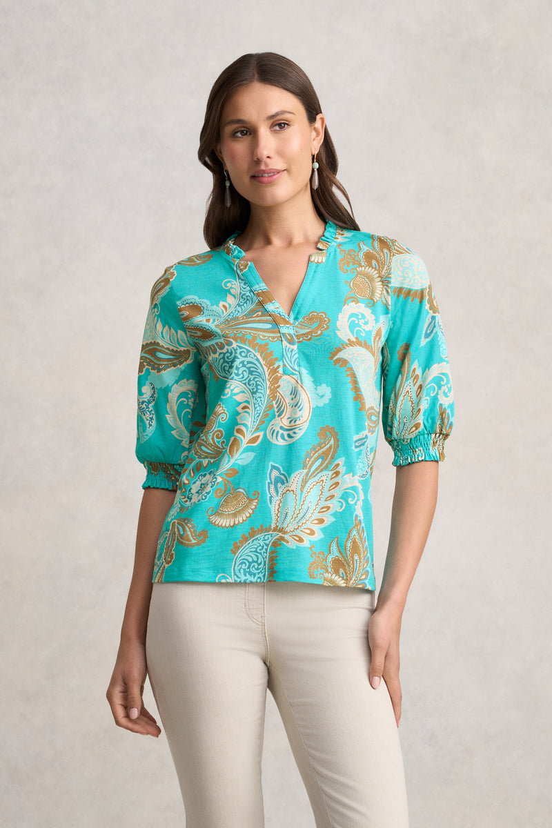 Frill Detail T-Shirt - Vivid Paisley Print