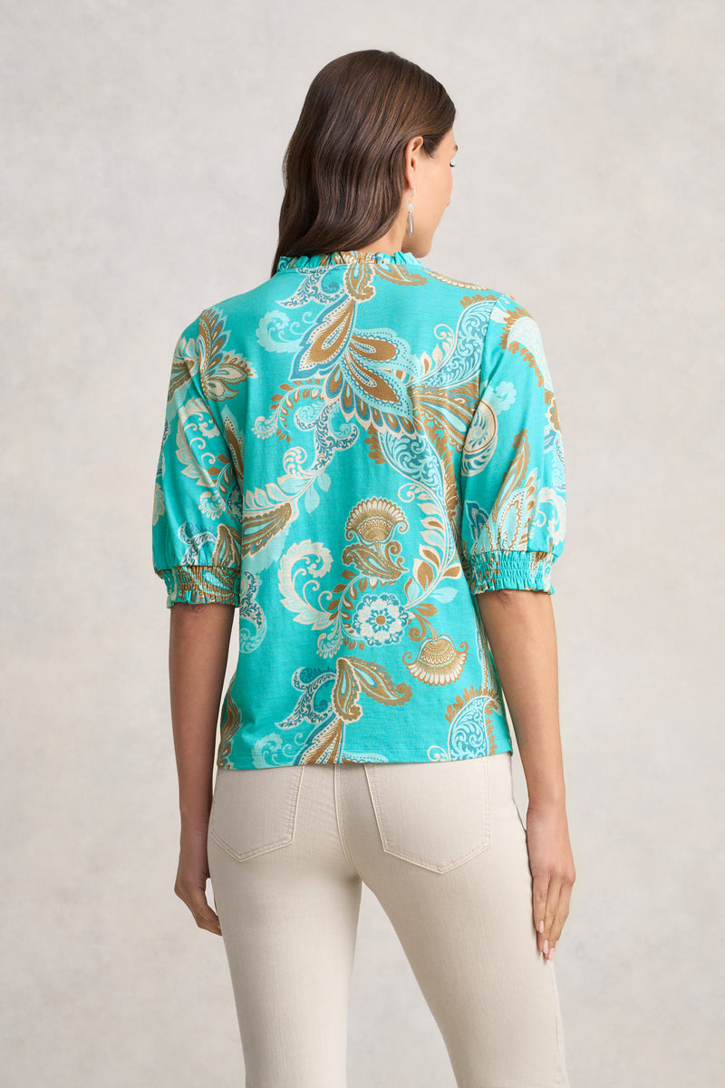 Frill Detail T-Shirt - Vivid Paisley Print