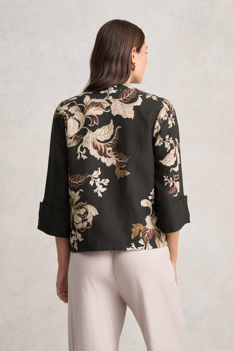 Relaxed Printed Blouse - Black Foliage Print