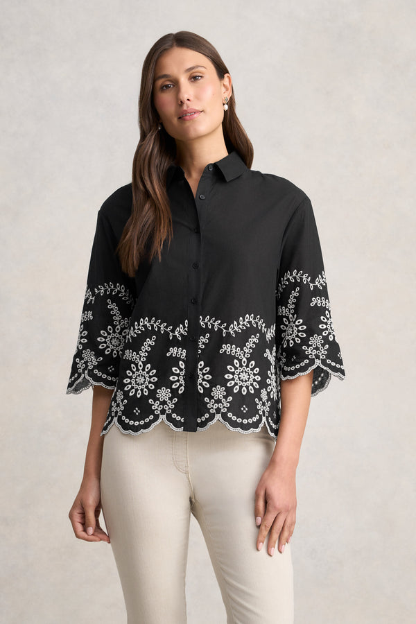 Cotton Broderie Shirt - Black