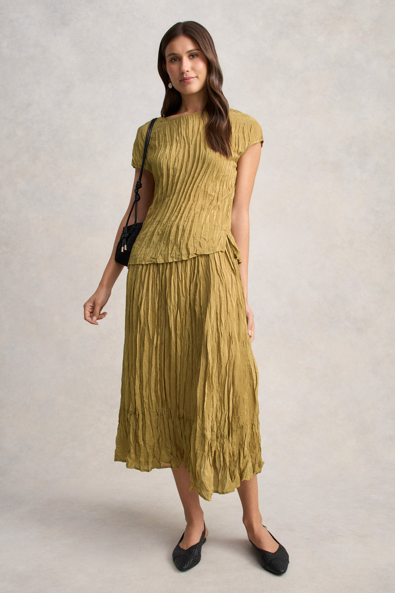 Crushed Midi Skirt - Bronze