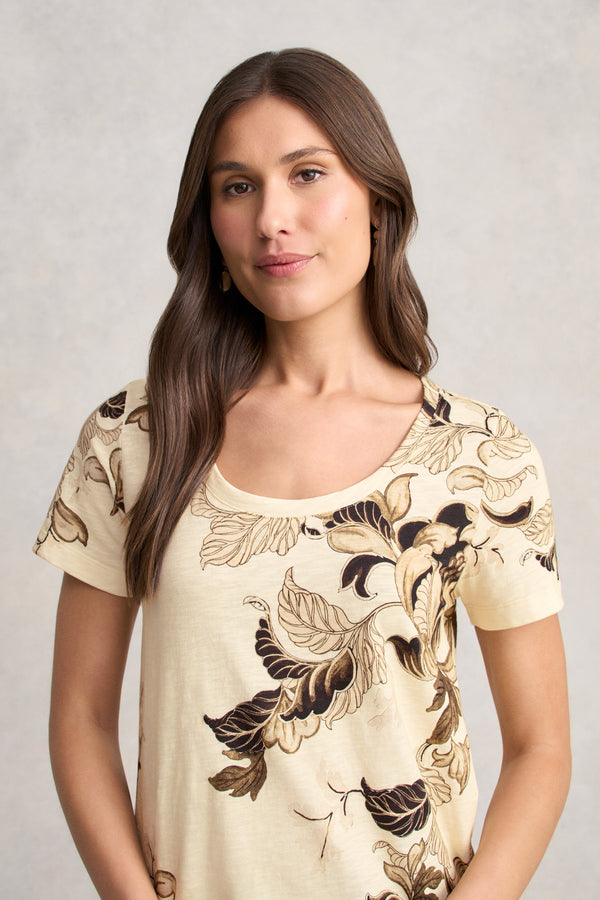 Organic Cotton Slub T-Shirt - Cream Foliage Print