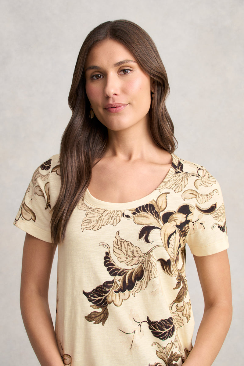 Organic Cotton Slub T-Shirt - Cream Foliage Print