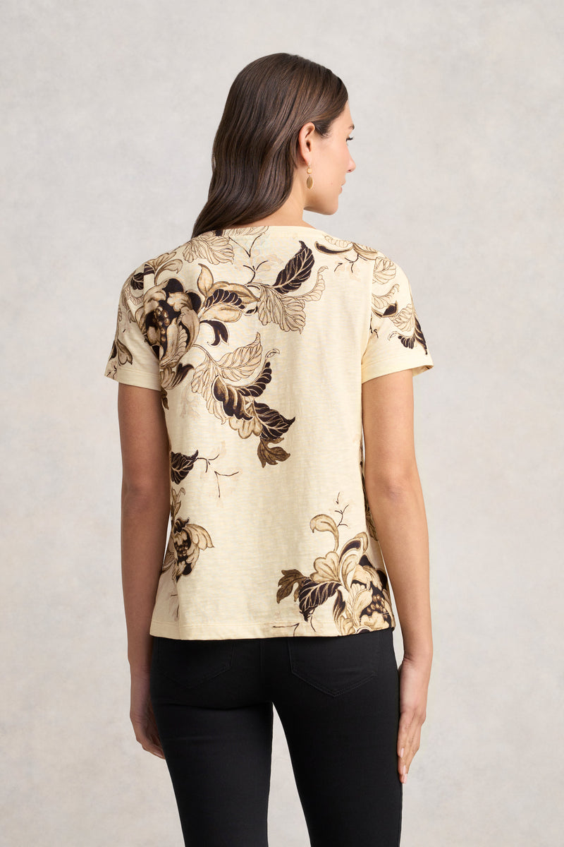 Organic Cotton Slub T-Shirt - Cream Foliage Print