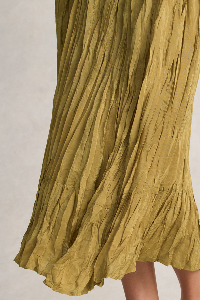 Crushed Midi Skirt - Bronze