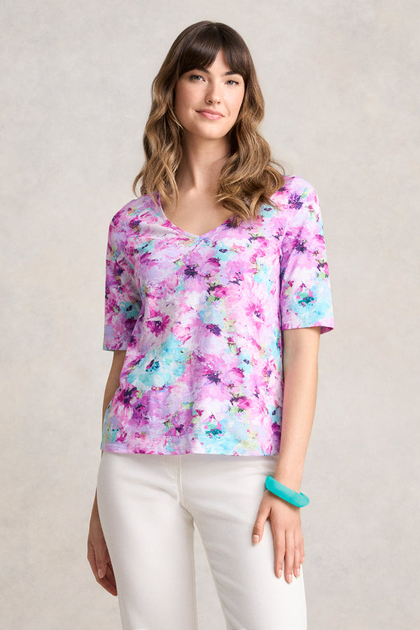 DEEP V PRINTED TSHIRT - JANE'S BOUQUET PRINT 